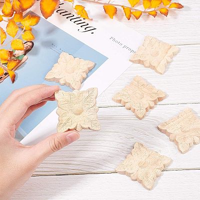 Natural Solid Wood Carved Onlay Applique Craft WOOD-FH0001-35-1
