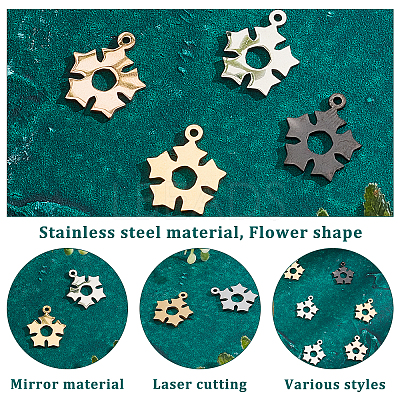 16Pcs 4 Colors 201 Stainless Steel Pendants STAS-UN0030-78-1