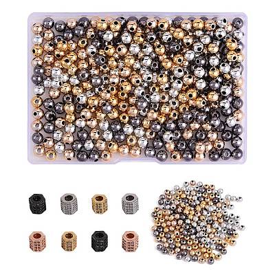 400Pcs UV Plating ABS Plastic Round Beads and 8Pcs Brass Micro Pave Cubic Zirconia European Beads CCB-SZ0001-11-1