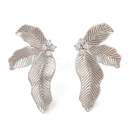 Brass Pave Clear Cubic Zirconia Stud Earring Findings KK-N256-27P-1