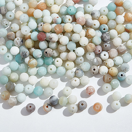  Natural Frosted Flower Amazonite Round Beads G-NB0005-34B-1