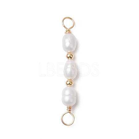Natural Cultured Freshwater Pearl Rice Beaded Connector Charms X-PALLOY-JF03703-1
