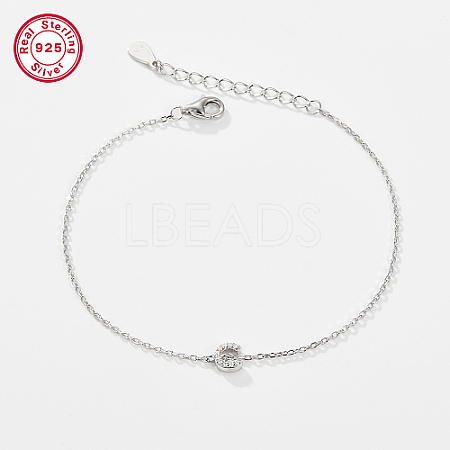 Rhodium Plated 925 Sterling Silver Letter Cubic Zirconia Link Bracelets GI2156-03-1