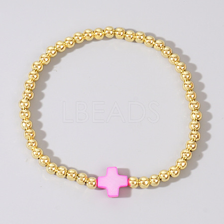 Brass Round Beads Stretch Bracelets MC4469-1-1
