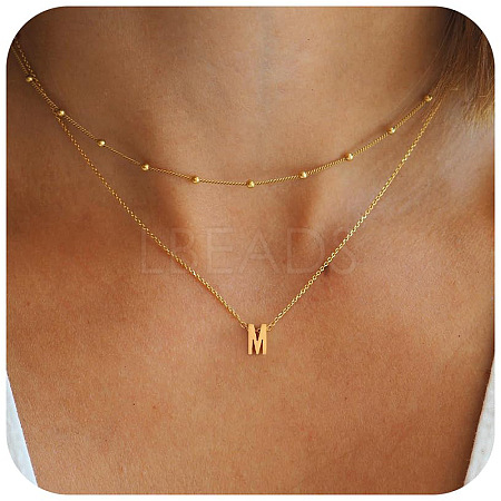 Bohemian Style Stainless Steel Double Layer Initial Pendant Necklaces FS-WGDC616-12-1
