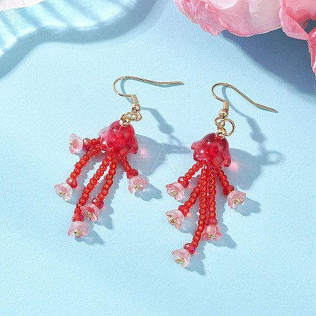Glass Seed & Glass Beaded Dangle Earrings EJEW-MZ00687-04-1