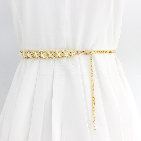 Alloy & Plastic Imitation Pearl Cross Waist Chains for Women WG1D18B-04-1