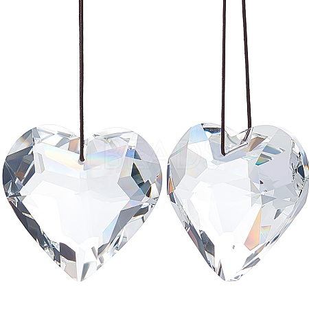 2Pcs Glass Heart Pendant Decorations AJEW-BBC0002-30B-1