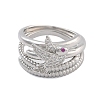 Brass Micro Pave Cubic Zirconia Bird Open Cuff Rings Set for Women RJEW-U002-11P-1
