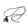 Adjustable Natural Amethyst  Double Horn Pendant Necklace with Wax Cord for Women NJEW-B086-01F-2