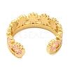 Rack Plating Flower Brass Enamel Open Cuff Rings for Women RJEW-S242-09G-A-3