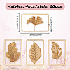 16Pcs 4 Styles Brass Rectangle with Leaf Bookmarks AJEW-DR0001-70-2