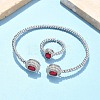 Oval Brass Micro Pave Cubic Zirconia Cuff Bangles & Rings Sets for Women SJEW-R002-03P-02-1