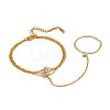 304 Stainless Steel Pavel Clear Cubic Zirconia Flat Round Cable Chain Ring Bracelets for Women UE4042-5