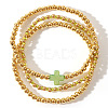 3Pcs Brass & Natural Shell Beads & Glass Seed Beads Stretch Bracelets Set for Women YJ9713-6-1