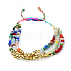 Round Brass and Faceted Glass Braided Bead Bracelet BJEW-C052-06-2