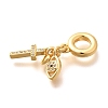 Brass Clear Cubic Zirconia Cross & Eye & Heart European Dangle Charms KK-U048-21G-2