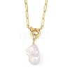 Natural Baroque Pearl Keshi Pearl Nuggets Pendant Brass Paperclip Chain Necklaces for Women NJEW-JN06145-4