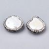 Flat Round Polymer Clay Rhinestone Natural Freshwater Shell Beads SHEL-R010-08-2