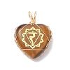 7Pcs 7 Styles Chakra Natural Tiger Eye & Sodalite & Red Jasper & Quartz Crystal & Green Aventurine & Amethyst & Red Aventurine Copper Wire Wrapped Heart Pendants PALLOY-JF03044-3
