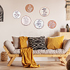 6Pcs Bohemian Theme Wooden Flat Eound with Flower Wall-mounted DIY-WH0899-480-5