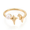 Brass & Natural Pearls Adjustable Open Cuff Rings for Women PEAR-N020-07I-2