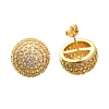 Half Round Brass Micro Pave Clear Cubic Zirconia Stud Earrings EJEW-C126-05G-4