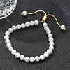 Shell Pearl Beaded Slider Bracelet with Brass Snake Chain X-BJEW-B066-01B-01-1
