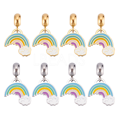 8Pcs 2 Colors 304 Stainless Steel European Dangle Charms STAS-DC0010-74-1