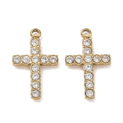 304 Stainless Steel Micro Pave Clear Cubic Zirconia Pendants CU-CBAF0F8-02D-G-1
