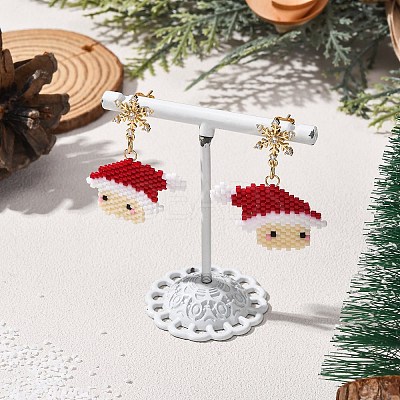 Santa Claus Brass Dangle Stud Earrings EJEW-MZ00498-1