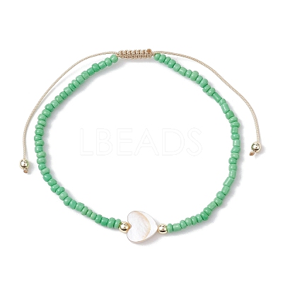5Pcs 5 Colors Natural Shell Heart & Seed Braided Bead Bracelets Set BJEW-JB10039-03-1