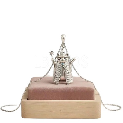 Vintage Alloy Witch Cat Shape Pendant Necklaces for Women WG460F3-01-1