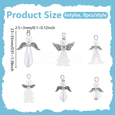 48Pcs 6 Styles Acrylic Pendants PALLOY-PH01811-1