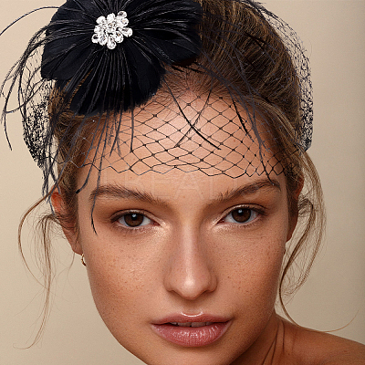 Bridal Wedding Mesh Feather Fascinator Hats Hair Chips OHAR-WH0011-47B-1
