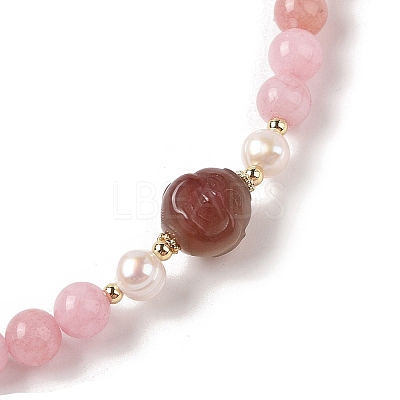 Natural Agate & Pearl & Natural Rose Quartz Beaded Necklaces NJEW-L119-08G-1