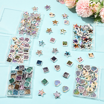 30Pcs Rainbow Iridescent Printed Opaque Acrylic Beads OACR-FS0002-58B-01-1