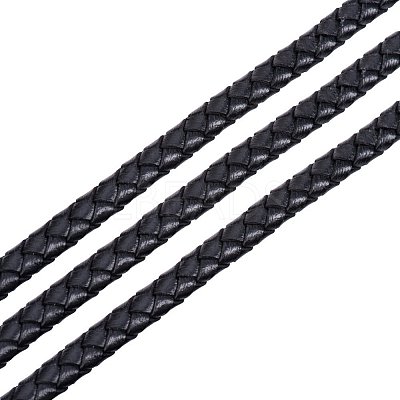 Black 6mm Round Folded Genuine Braided Leather Cords for Necklace Bracelet Jewelry Making WL-PH0001-01-1