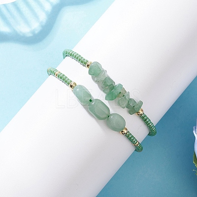 2Pcs Natural Green Aventurine & Glass Seed Beads Braided Bead Bracelets for Women BJEW-MZ00247-05-1