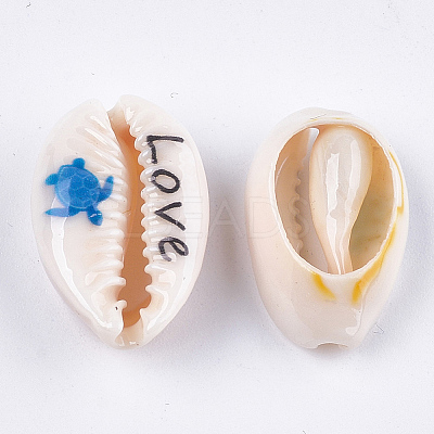 Printed Natural Cowrie Shell Beads X-SHEL-S276-11B-1