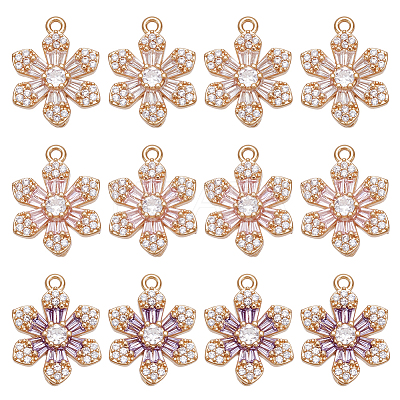 12Pcs 3 Colors Brass with Cubic Zirconia Pendants KK-DR0001-57-1