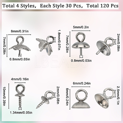 120Pcs 4 Styles 201 & 304 Stainless Steel Cup Peg Bails Charms STAS-SC0006-06-1