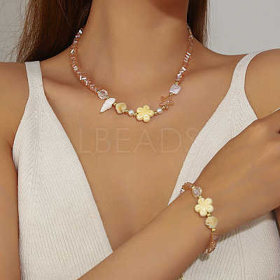 Alloy & Rhinestone & Glass & Porcelain & Plastic Pearl Beaded Necklaces & Beaded Bracelets FS-WG8B806-18-1