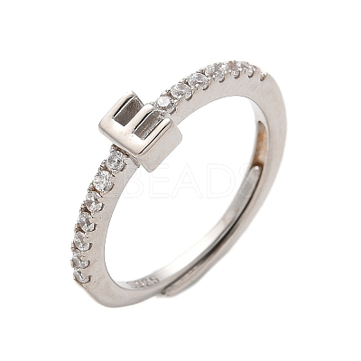 S925 Sterling Silver Adjustable Letter Rings for Women RJEW-M068-01P-E-1