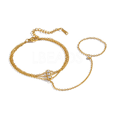 304 Stainless Steel Pavel Clear Cubic Zirconia Flat Round Cable Chain Ring Bracelets for Women UE4042-1