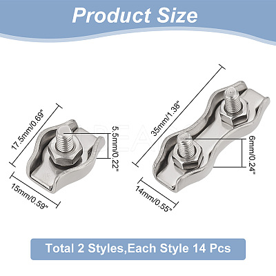 28Pcs 2 Style 304 Stainless Steel Wire Single Bolt & Double 2-post Cable Clamp FIND-GA0003-12-1