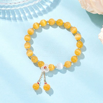 Cat Eye Beads Stretch Bracelets for Women BJEW-TA00691-02-1
