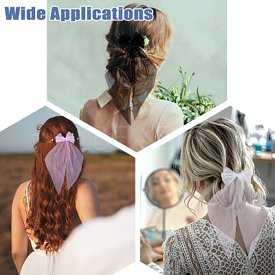 3Pcs 3 Colors Polyester Mesh Big Bowknot Hair Barrettes OHAR-FH0001-14-1