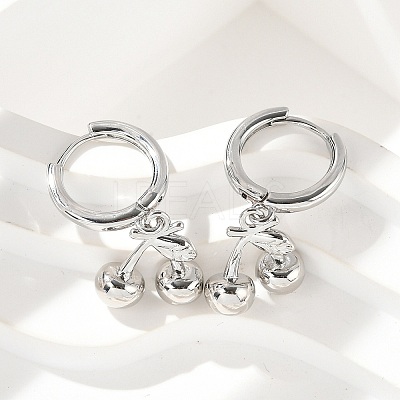 Brass Cherry Hoop Earrings EJEW-M077-19P-02-1