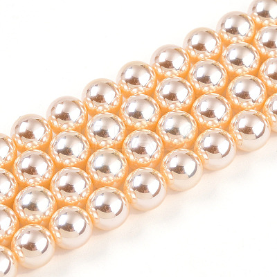 UV Plating Pearlized Glass Pearl Beads Strands GLAA-F128-01B-T8-1
